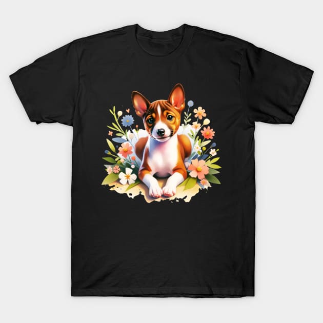 Basenji Floral T-Shirt by The Jumping Cart